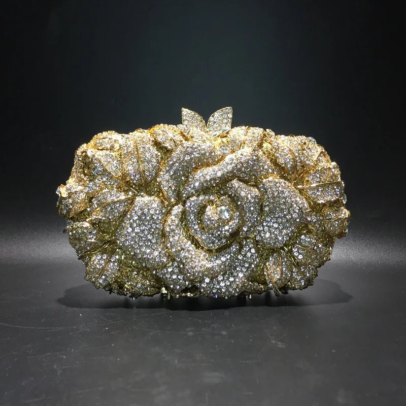 Green Pink Multicolored Rose Crystal Women Evening Clutches Bags Diamond Wedding Cocktail Party Purse And Stone Handbag