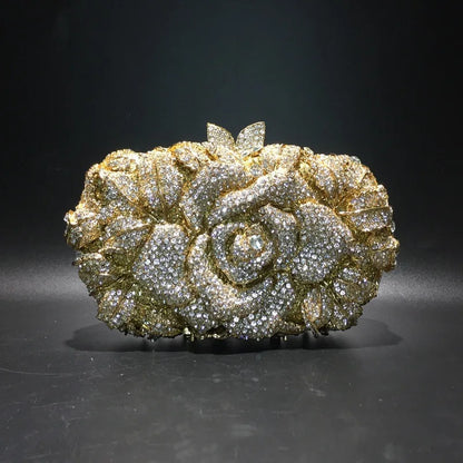 Green Pink Multicolored Rose Crystal Women Evening Clutches Bags Diamond Wedding Cocktail Party Purse And Stone Handbag