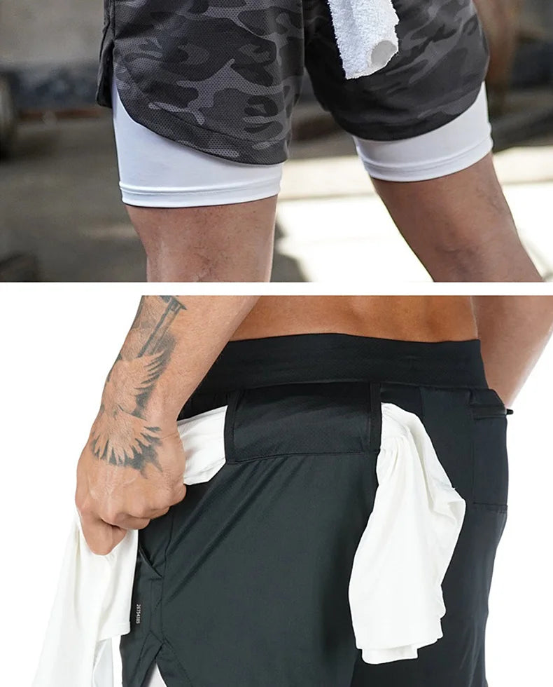 Men's Summer Quick Dry Running 2 in 1 Shorts Sports Jogger Short Pants Male Gym Fitness Training Sweatpants Plus Size M-5XL