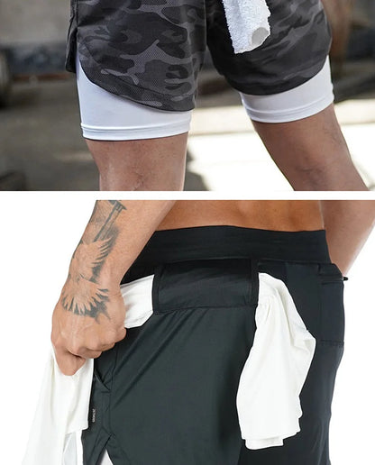 Men's Summer Quick Dry Running 2 in 1 Shorts Sports Jogger Short Pants Male Gym Fitness Training Sweatpants Plus Size M-5XL