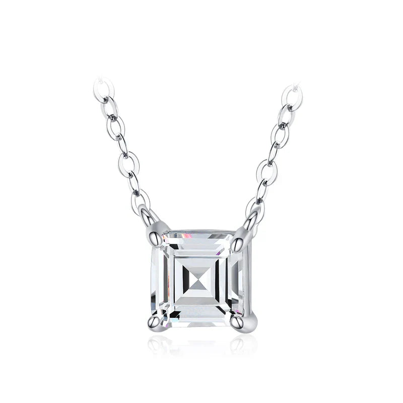 Real 925 Sterling Silver Square Emerald cut Clear CZ Classic Necklace Pendant For Women Wedding Charm Fine Jewelry 2020