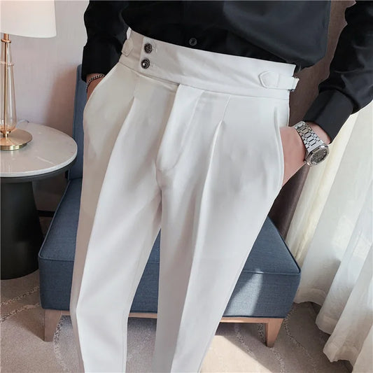 2024 High Quality Business Casual Draped High-waist Trousers Men Solid Color Formal Pants Male Formal Office Social Suit Pants