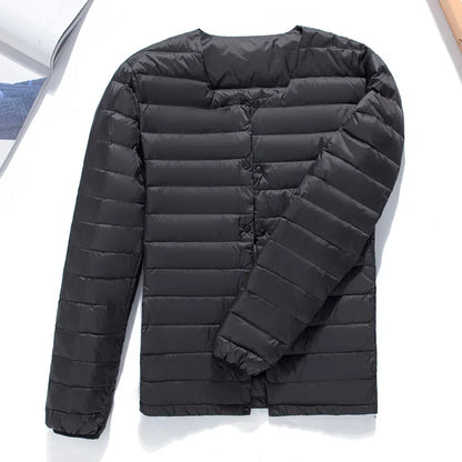 Matt Fabric Ultra Light Down Jacket Men V-neck Men's Down Jacket Slim Windproof Portable Lightweight Coat Warm Liner