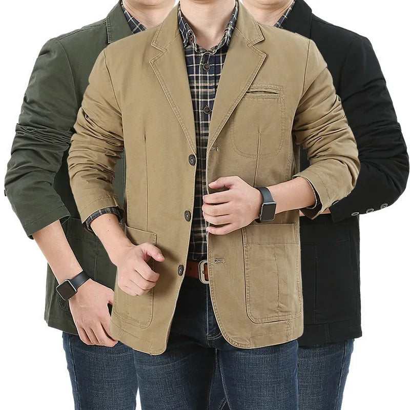 Men's Washable Fabric Single Breasted Button Blazers Business Suit Loose Military Jackets Outwear