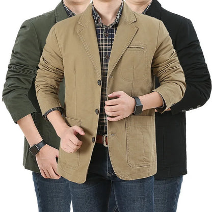 Men's Washable Fabric Single Breasted Button Blazers Business Suit Loose Military Jackets Outwear