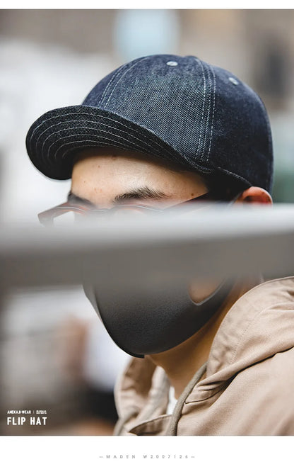 Retro Peaked Cap for Men Designer Beret Streeetwear Short Brim Flip Hat Casual Newsboy Hats Jeans Blue Khaki Amekaji Wear