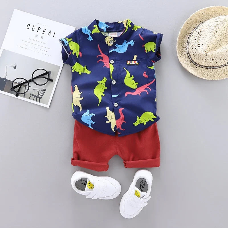 Toddler Baby Boys Girls Clothes Sets For Summer Boys Clothing Outfits Suit Cartoon Dinosaur Printing T Shirt +Shorts Pants