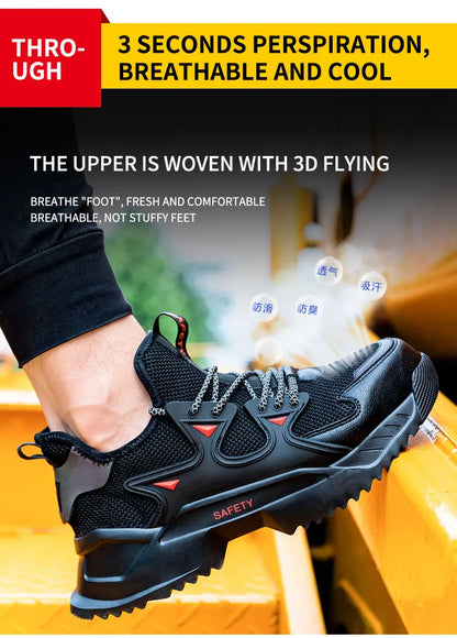 Men's Work Safety Shoes Steel Toe Construction Boots Sneakers Breathable Lightweight Indestructible Industry Shoes Male Footwear