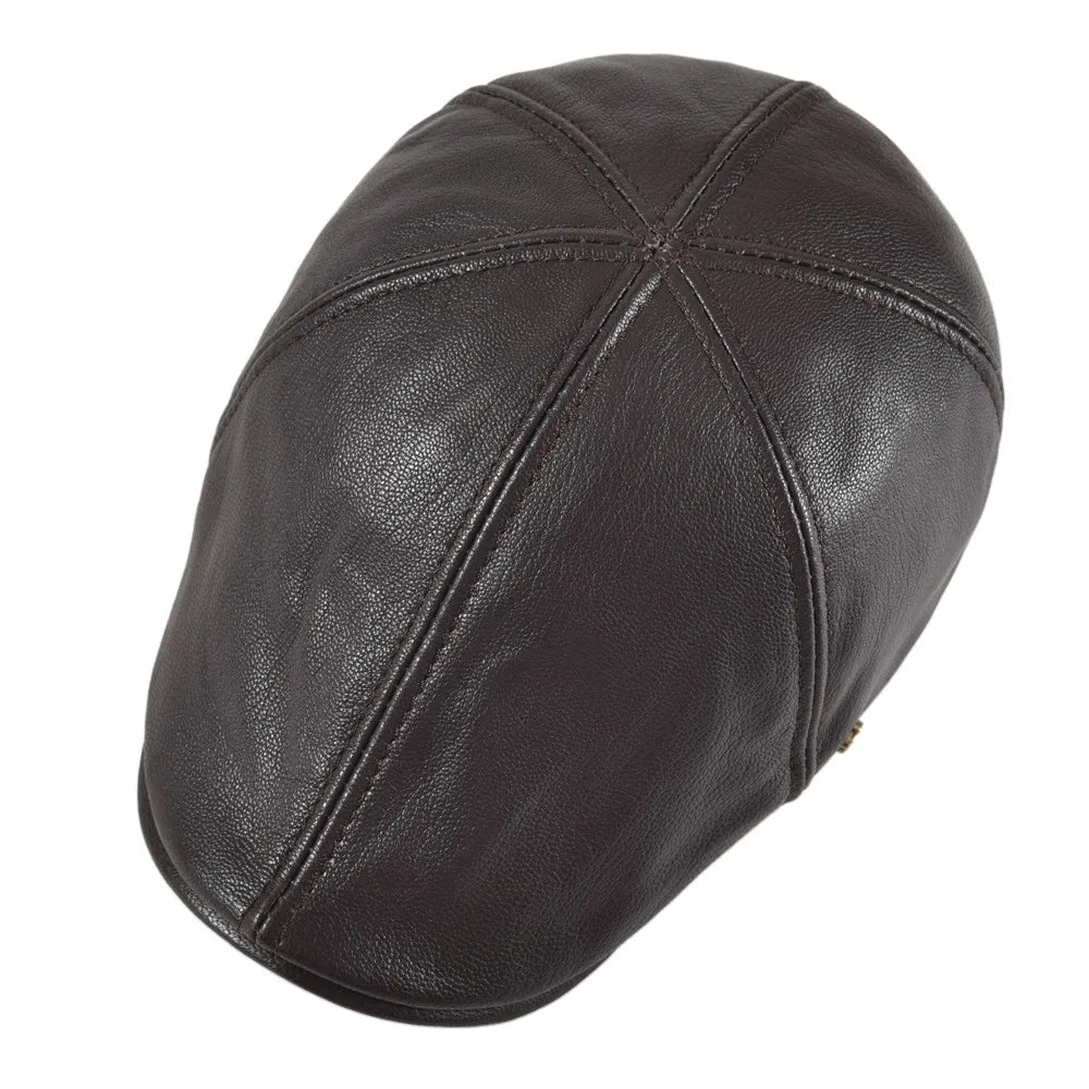 Genuine Leather Flat Cap Men Fall Winter Cabbies Newsboy Hat Coffee Brown Ivy Caps Soft Smooth Textured Hats