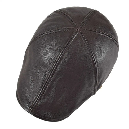 Genuine Leather Flat Cap Men Fall Winter Cabbies Newsboy Hat Coffee Brown Ivy Caps Soft Smooth Textured Hats