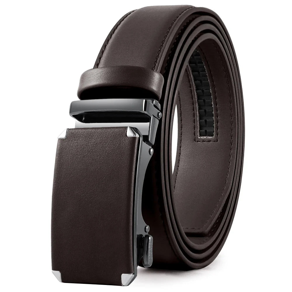 Multicolor Genuine Leather Men's Belts Fashion Business Automatic Buckle Straps Ratchet Cow Leather Waistband 3.5cm Width