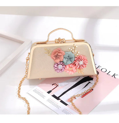 Evening Bags Women Clutch Bag High-end Leather Evening Wedding Bridal Handbag Pearl Flower Fashion Chain Party Packs