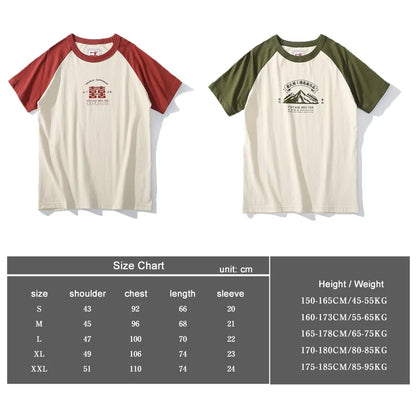 2024 Summer New Stitching Raglan Sleeve Man Retro Tshirt Women Casual Chinese Printing T-shirts Student Green Red Tee