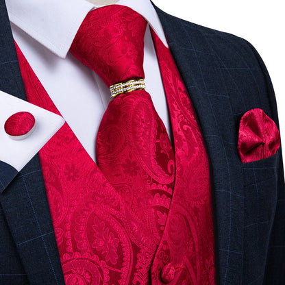 Classic Black Wedding Vest for Men Suit Vest Tie Ring Cufflinks Hanky Set for Party Formal Dress Business Casual Waistcoat