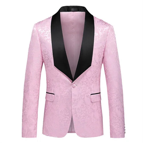 2026 New Men's White Rose Pattern Suit Jacket, Wedding Party Dress Coat, High Quality Men Slim Blazers Masculino Big Size M-6XL