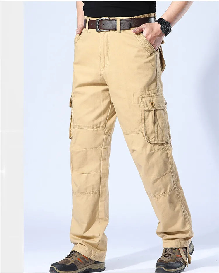 Men's Spring Baggy Cargo Pants Work Overalls Tactical Multi-Pocket Casual Cotton Pants Male Army Straight Slacks Long Trousers
