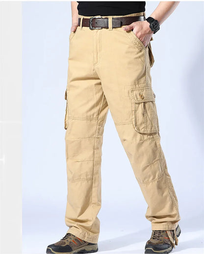 Men's Spring Baggy Cargo Pants Work Overalls Tactical Multi-Pocket Casual Cotton Pants Male Army Straight Slacks Long Trousers