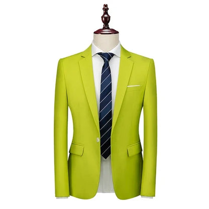 Bright Green Single Button Men's Blazer, Asian Size Slim Suit Jacket, Wedding Dress Coat, White and Black Tops.