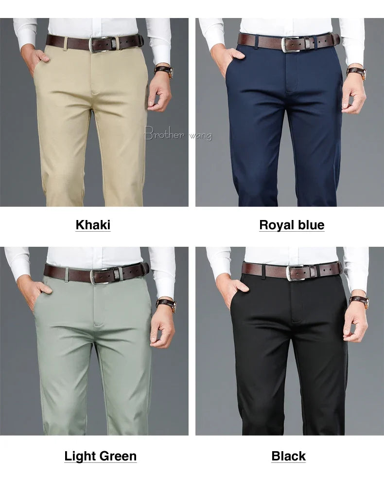 2023 Spring New Men's Bamboo Fiber Casual Pants Classic Style Business Fashion Khaki Stretch Cotton Trousers Male Brand Clothes