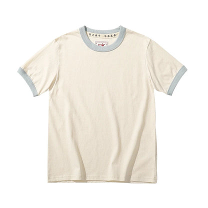 Summer New Couple Beach Tops  Fashion Casual Stitching Color Collar Tee Short Sleeve of Unisex Cotton Comfortable O-Neck T-shirt