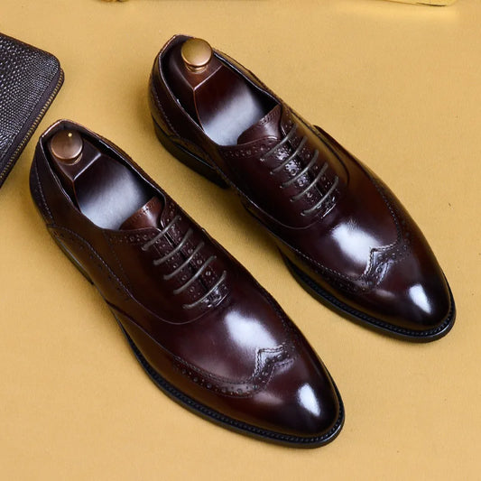 Full Grain Leather Men Retro Italian Design Men Brogues Genuine Leather Dress Shoes Handmade Wedding Shoes For Men