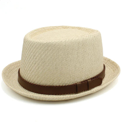 Men Women Classical Straw Pork Pie Hats Fedora Sunhats Trilby Caps Summer Boater Beach Outdoor Travel Party Size US 7 1/4 UK L