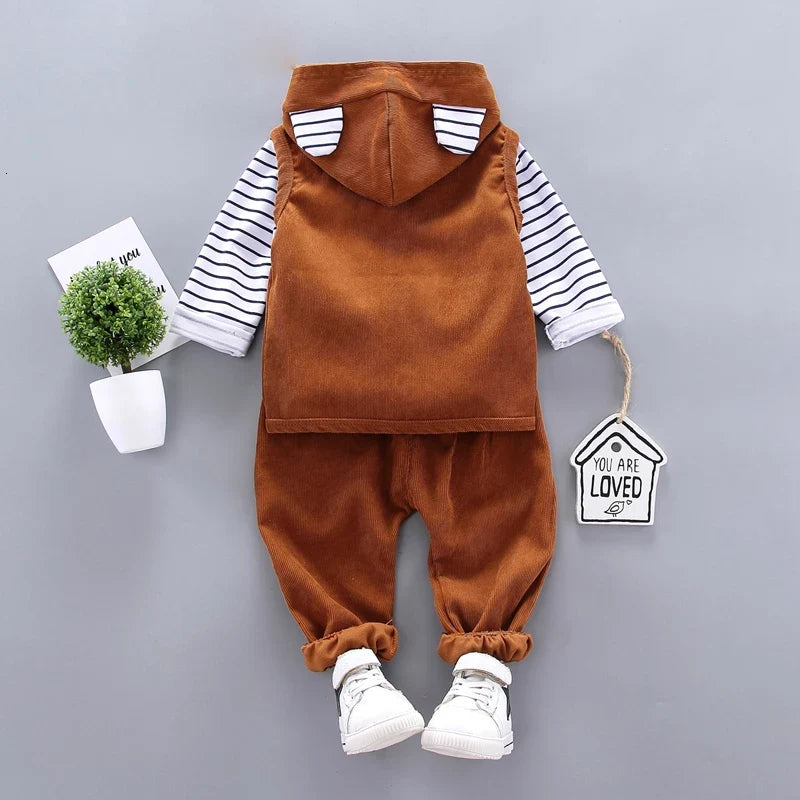 New Spring Autumn Baby Boys Clothes Children Casual Hooded Vest T-Shirt Pants 3Pcs/Sets Toddler Sports Costume Kids Tracksuits