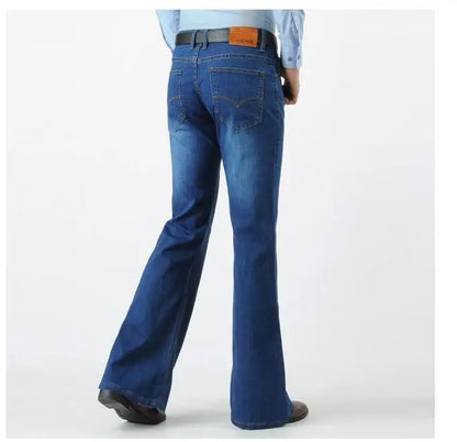 Spring Men Jeans Vintage Flare Long Denim Pants Blue Trouser 80s Slim