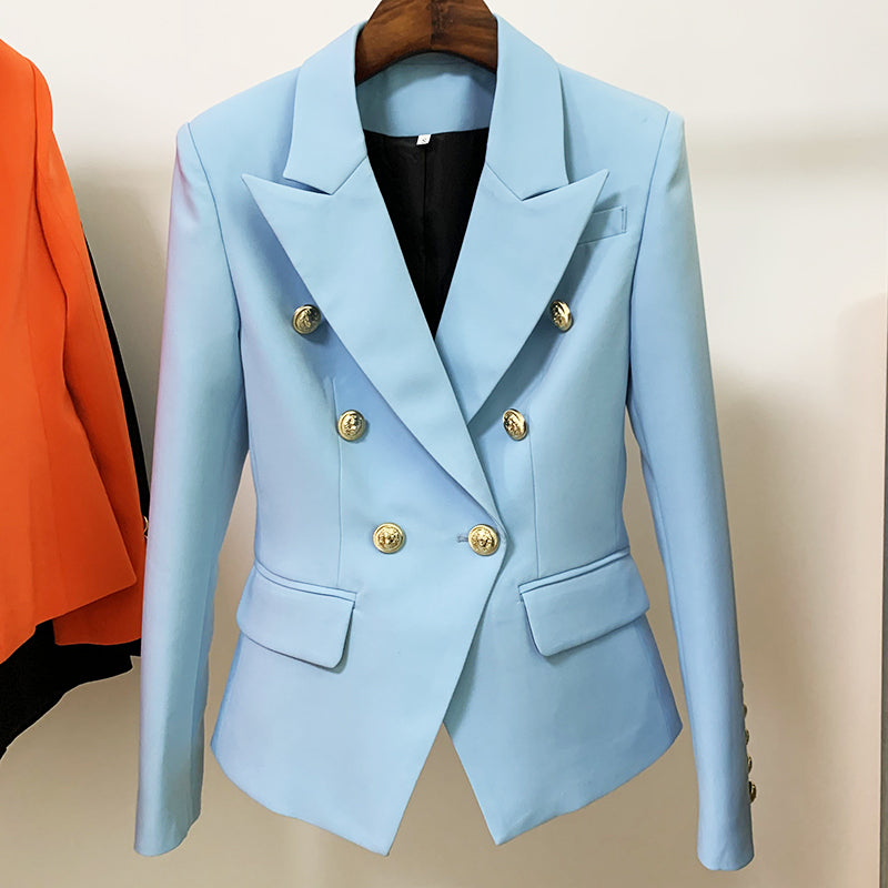 Pink Blazer Women TOP QUALITY Coat 2025 White Slim Blazer Jacket Female Double Breasted Metal Lion Buttons Women Blazers Tops
