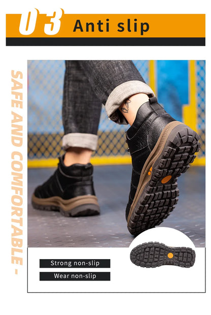 Men Leather Safety Work Boots Steel Toe Puncture-proof Indestructible Safety Shoes Staleneus Construction Welding Work Boots