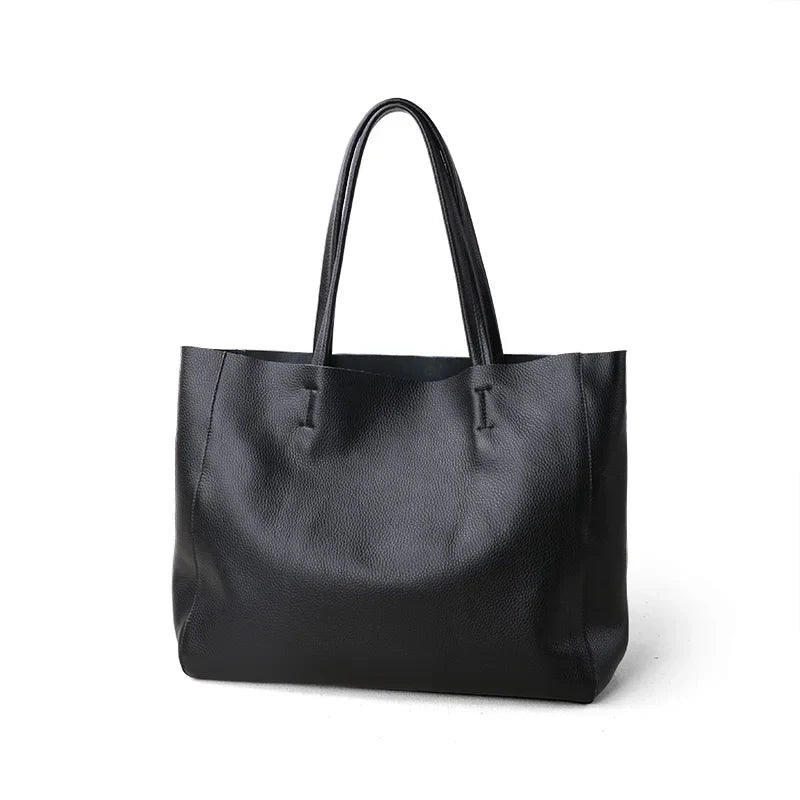 2023 New Women Deluxe Cowhide Genuine Leather Totes Handbag Lady Simple Soft Satchels Bag High Capacity Waterproof Shopping Bags