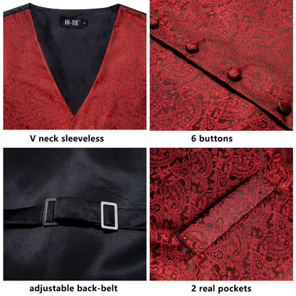 Luxury Silk Mens Vests Rose Gold Pink Striped Waistcoat Necktie Bowtie Hanky Cufflinks Set Waist Jacket For Men Wedding
