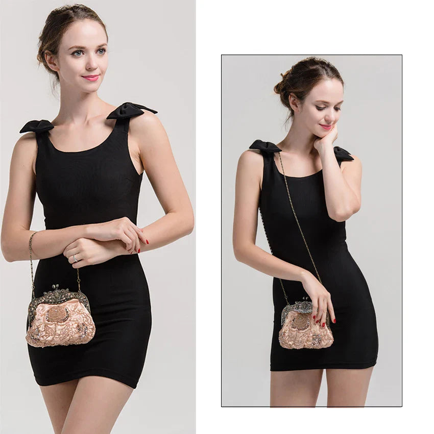 Retro Embroidery Designer Bags Luxury Purses and Handbags Bead bag Sequins Clutch Purse Chains Shoulder Evening Bag Z348