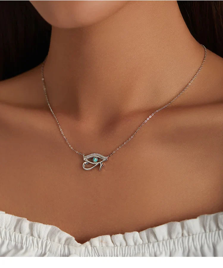 925 Sterling Silver Horus Eye Crystal Necklace Silver Protection Pendant Necklace for Women Girls Fine Jewelry