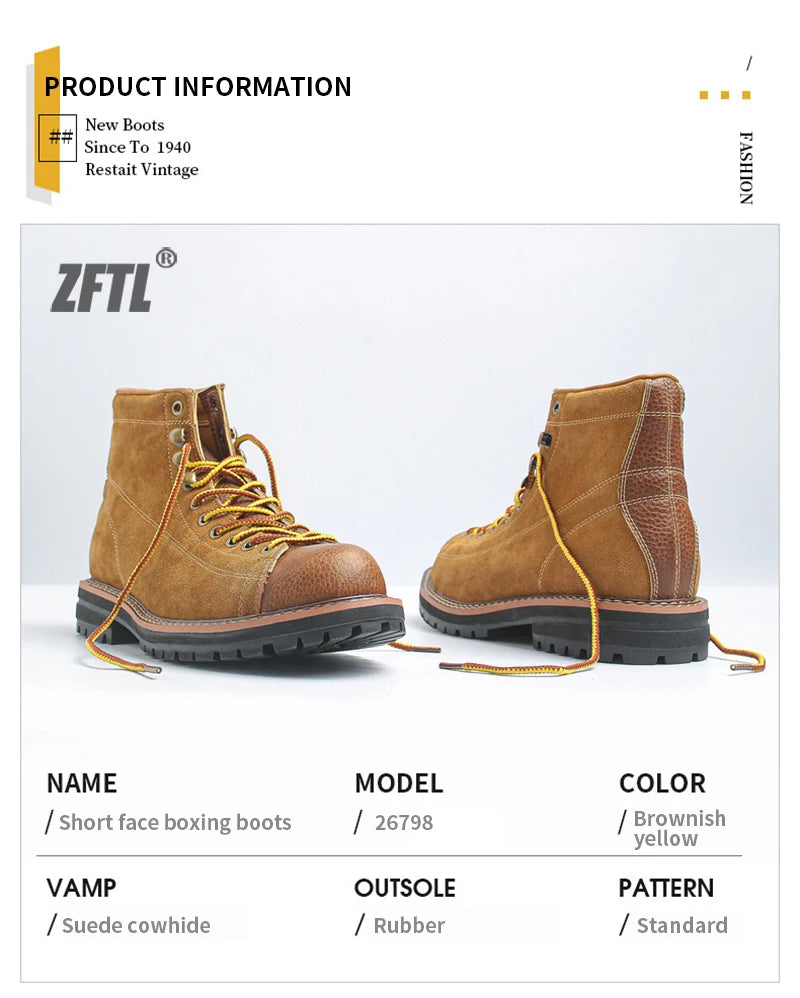 ZFTL Men's Boots Man Ankle Boots Casual Lace up Boots Male Handmade Sewing tooling boots Cow Leather Desert boots Men's 2025