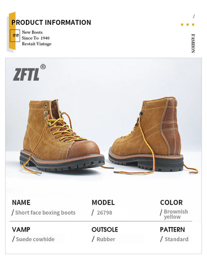 ZFTL Men's Boots Man Ankle Boots Casual Lace up Boots Male Handmade Sewing tooling boots Cow Leather Desert boots Men's 2025