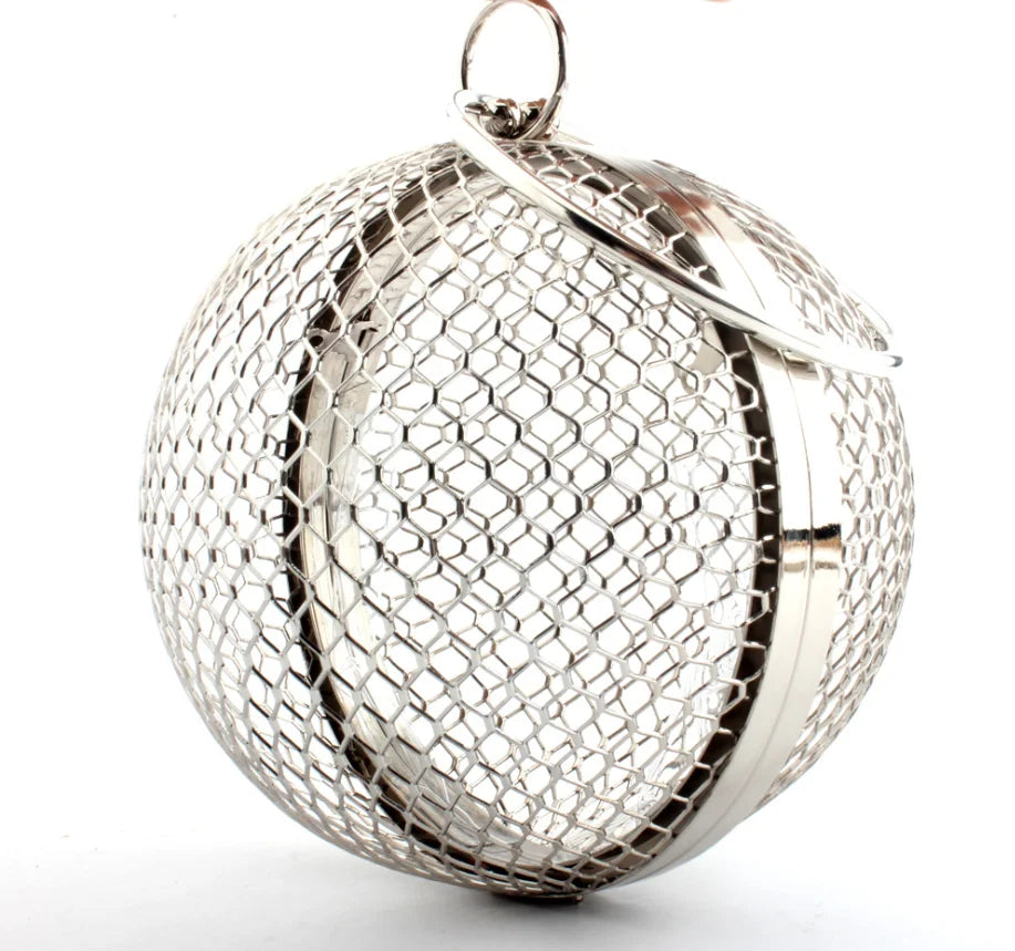 girl Hollow Out Women Round Metal Clutches bags Hard Case Evening Bags Handbags and Purses Chain Shoulder Bag clutch purse gift