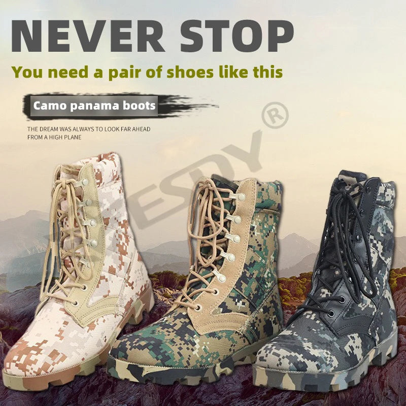 Camouflage Ankle Boots Men Outdoor Genuine Leather Panama Soles Tactical Combat Boots Hunting Work Boot Man Hiking Shoe 47