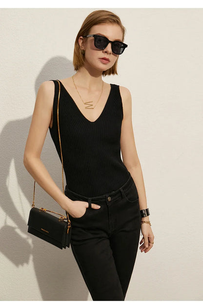Minimalism Summer New Women's Camisole Tops Office Lady Solid V-neck Sexy Slim Vest Girls Tank Streetwear Tops 12321058
