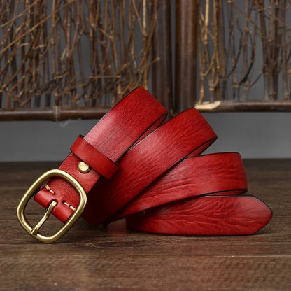 2.8cm Retro Female Real Thick Genuine Leather Belt Copper Pin Buckle Women Cowskin Jeans Belt Girl Simple Ladies Waist Strap