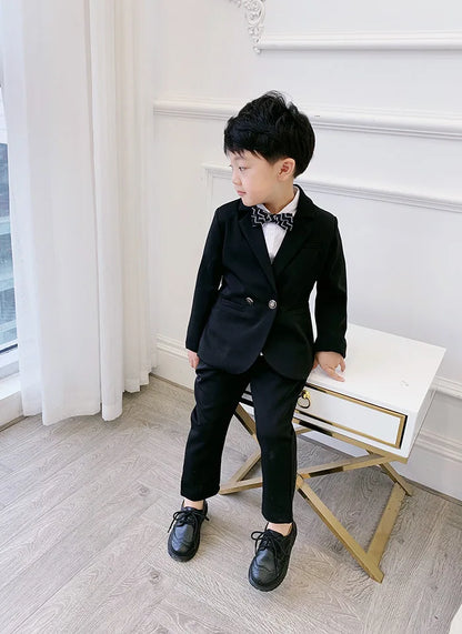 Teenager Boys Pink Black Jacket+Pants 2Pcs Clothing Set Gentleman Kids Formal Wedding Suit Children Performance Graduation Dress