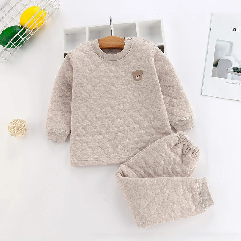Winter Kids Pajamas For Baby Children Thermal Underwear Clothes Suit Three Layers Thick Cotton Toddler Boys Girls Sleepwear Set