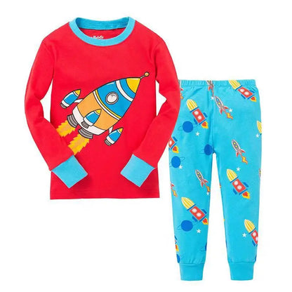 Digger Vehicle Baby Boys Clothes Suits 100% Cotton Children Pajamas Kids Sleepwear Sets Nightgown PJ'S Long Tees Shirts Pant Set