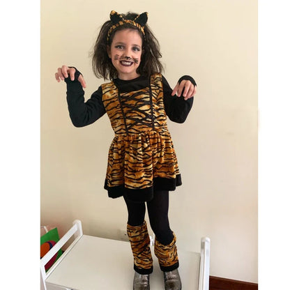 Cute Cartoon Animal Cosplay Girls Tiger Leopard Dress Halloween costume for Girl Christmas Carnival Outfit Headband
