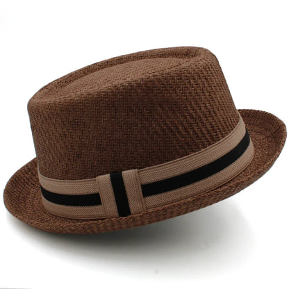 Men Women Classical Straw Pork Pie Hats Fedora Sunhats Trilby Caps Summer Boater Beach Outdoor Travel Party Size US 7 1/4 UK L