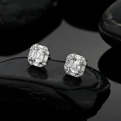 Original Design 6*6mm Asscher High Carbon Diamond Stud Eearrings for Women 2021 Jewelry 925 Sterling Silver Ruby Earrings Gift