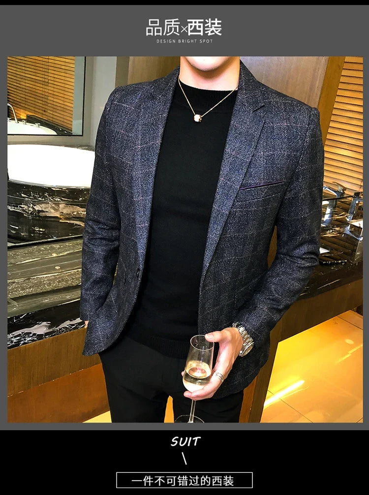 British's Style Vintage Plaid Blazer Men Casual Slim Fit Suit Jacket Single Button Business Social Blazer Plus Size M-5XL Hombre