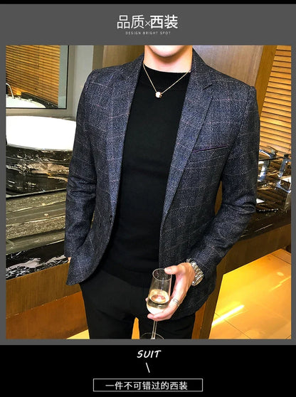 British's Style Vintage Plaid Blazer Men Casual Slim Fit Suit Jacket Single Button Business Social Blazer Plus Size M-5XL Hombre
