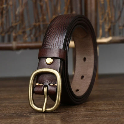 2.8cm Retro Female Real Thick Genuine Leather Belt Copper Pin Buckle Women Cowskin Jeans Belt Girl Simple Ladies Waist Strap