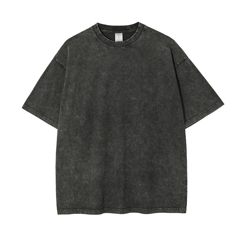 2025 High Street Summer Washed Cotton T-Shirt Tees For Men Unisex Loose Retro Solid T Shirts Brand Tops HY0113